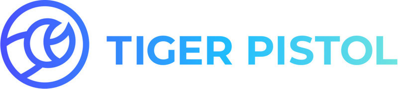 "Tiger Pistol" logo with a circular blue abstract icon to the left."